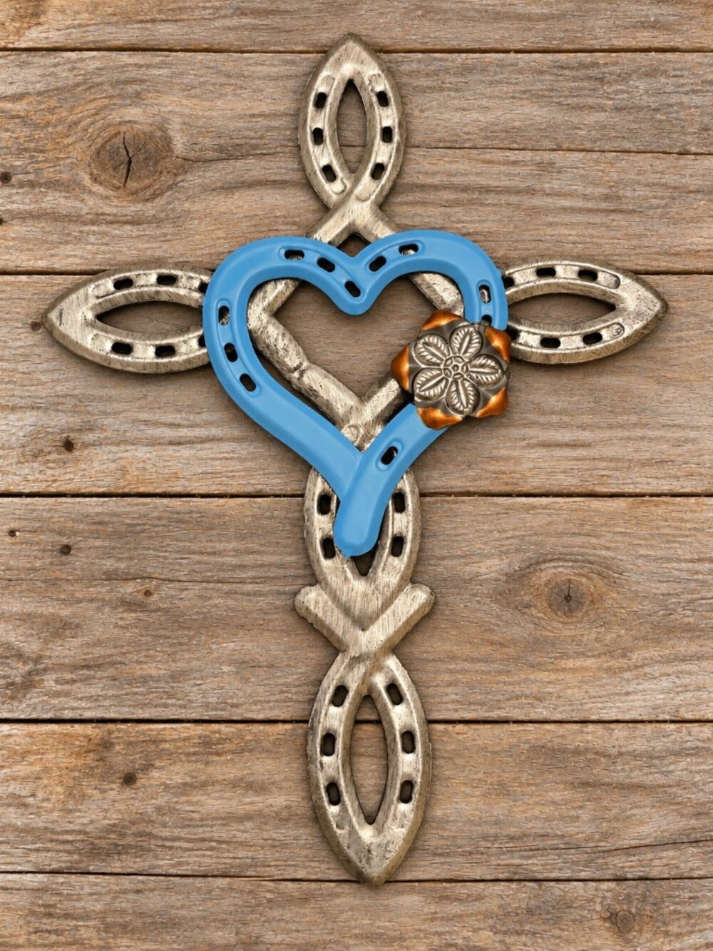 Western Horseshoe Cross Heart Metal Wall Decor Rustic Equestrian Faith 16x12